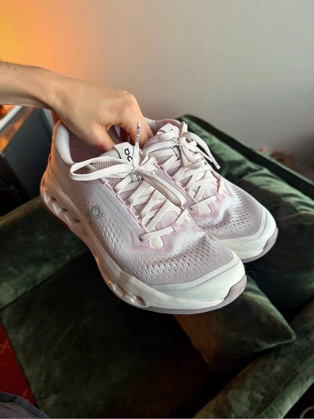 On Cloudmonster Phase Women's Athletic Shoes Pink & White (Like New - Worn Twice